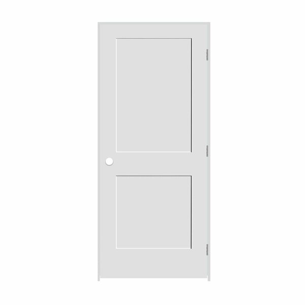 Codel Doors 34" x 84" x 1-3/8" Primed 2-Panel Interior Shaker 4-9/16" LH Prehung Door with Brushed Chrome Hinges 2170pri8402LH26D4916